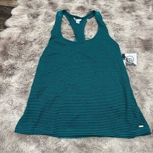 Volcom Teal and Black Striped Tank Top Sz XL NWT